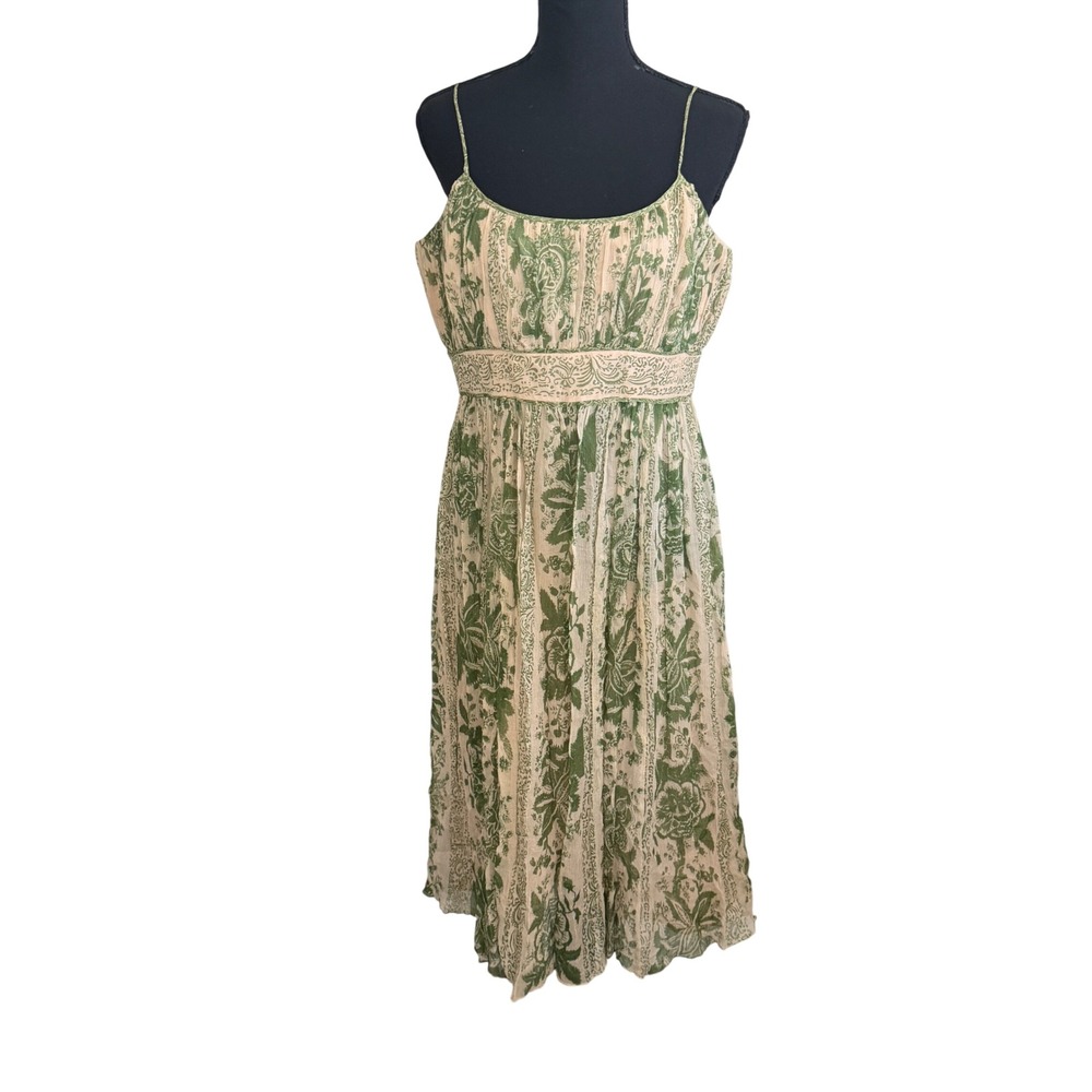 Vintage Jones New York Babydoll Floral 100% Silk Midi Dress 12 Fairy Forest